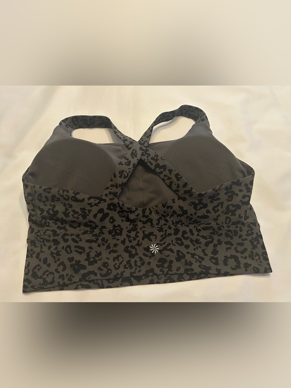 Athleta Olive Green/ Black Leopard-Print Crossover Back Sports Bra Size Large